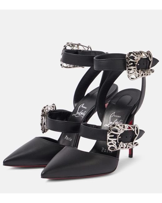 Christian Louboutin Black Giddylina 100 Buckle-Embellished Leather Pumps