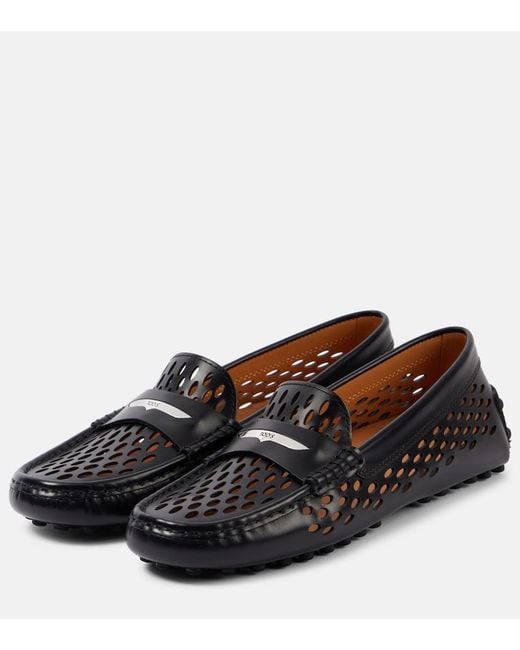 Tod's Black Gommino Cutout Leather Driving Shoes
