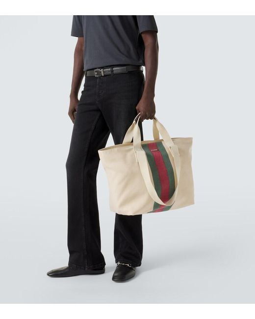Gucci White Positano Medium Canvas Tote Bag for men