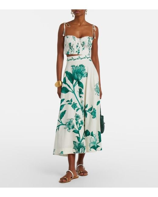 Agua Bendita Blue Moringa Floral Pleated Cotton Crop Top