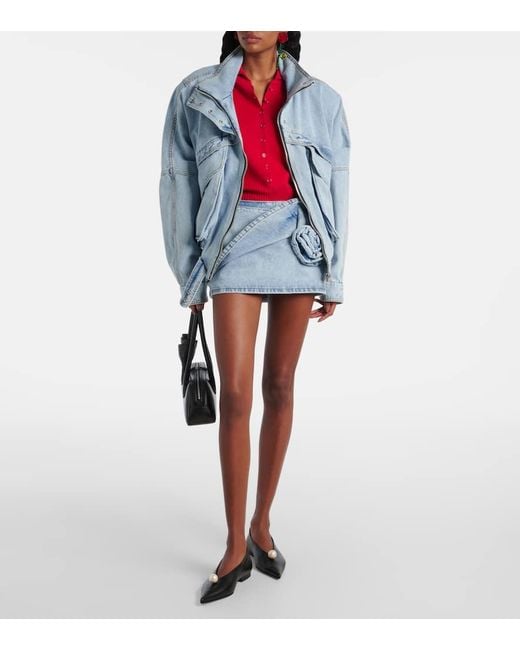 Magda Butrym Blue Floral-Applique Denim Miniskirt
