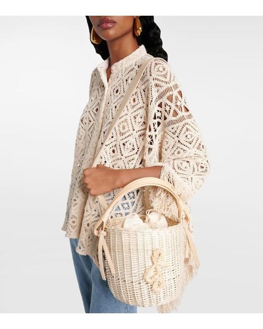 Ruslan Baginskiy Natural Iza Rattan-Trimmed Wicker Basket Bag