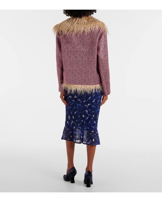 Dries Van Noten Purple Jacke Aus Jacquard Mit Faux Fur