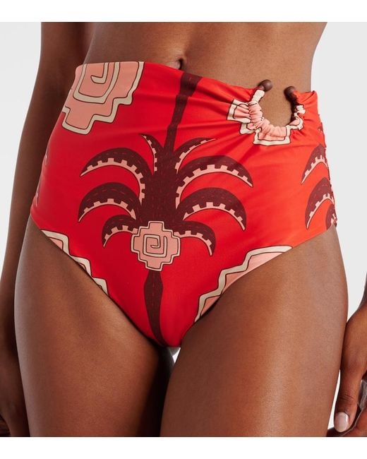 Johanna Ortiz Red Taita Printed High-Rise Bikini Bottoms