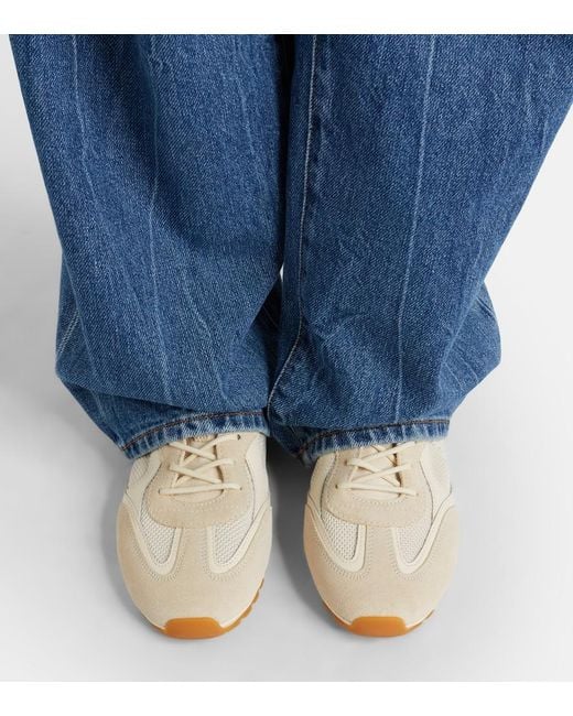 Tory Burch White Field Suede And Leather-Trimmed Sneakers