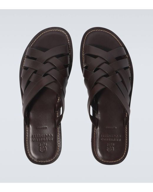 Brunello Cucinelli Brown Leather Slip-On Shoes for men