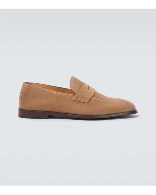 Brunello Cucinelli Natural Suede Penny Loafers for men