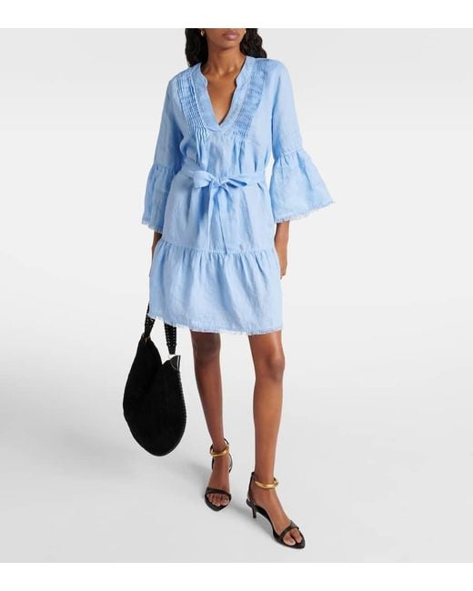 Vestido Corto Hydra De Lino Escalonado Heidi Klein de color Blue