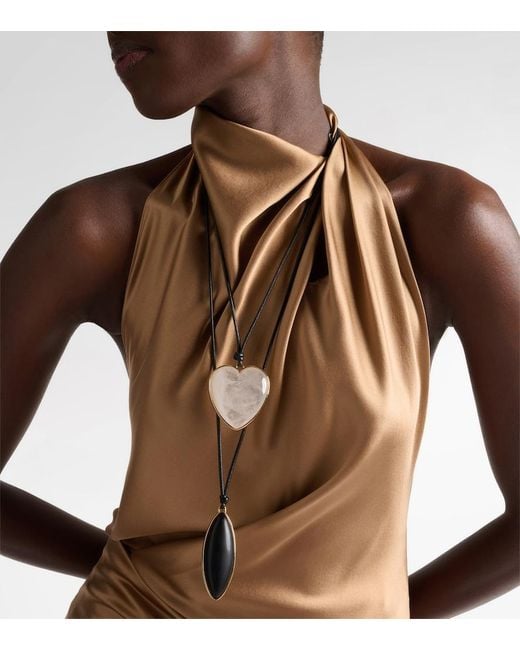 Jennifer Fisher White 14Kt-Plated And Leather Necklace With Quartz