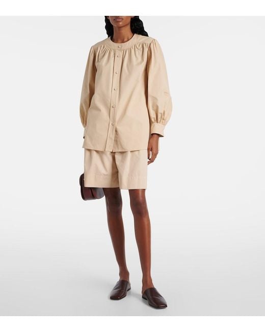 Loro Piana Natural Dorin Cotton Satin Bermuda Shorts