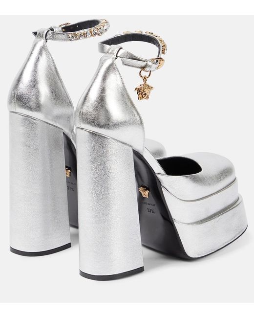 Versace White Medusa Aevitas Leather Platform Pumps
