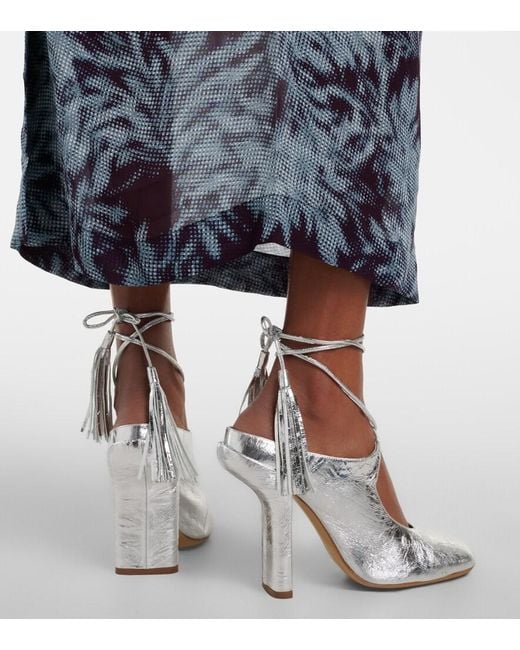 Dries Van Noten White Metallic Leather Mules
