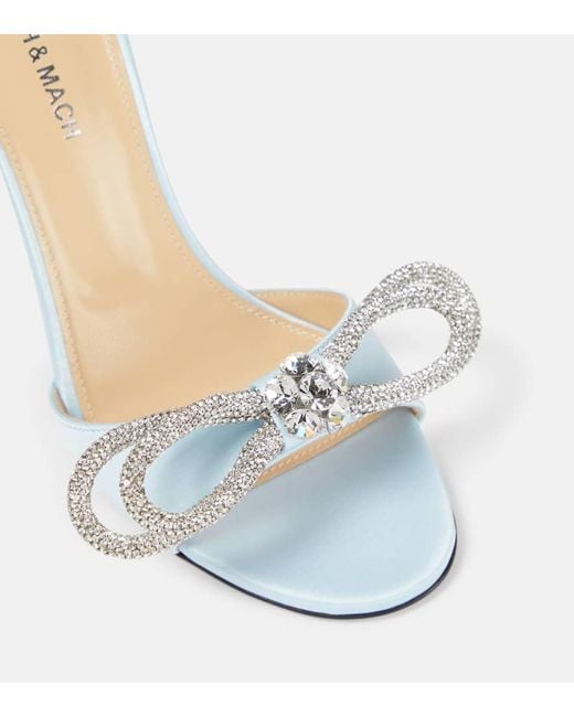 Mach & Mach White Double Bow Embellished Satin Sandals