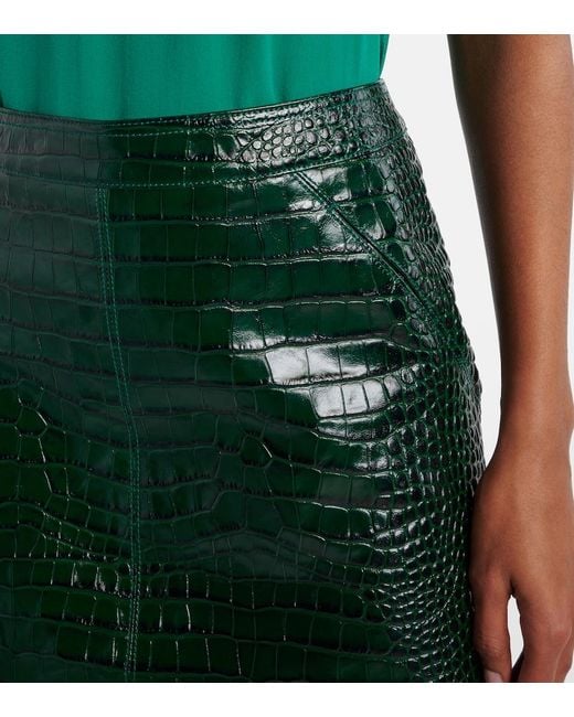 Tom Ford Green Croc-Effect Leather Miniskirt