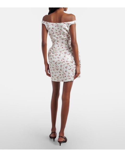 Magda Butrym White Floral Silk Satin Minidress