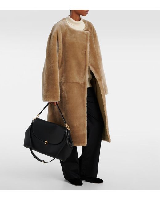 Totême Black T-Lock Medium Leather Tote Bag