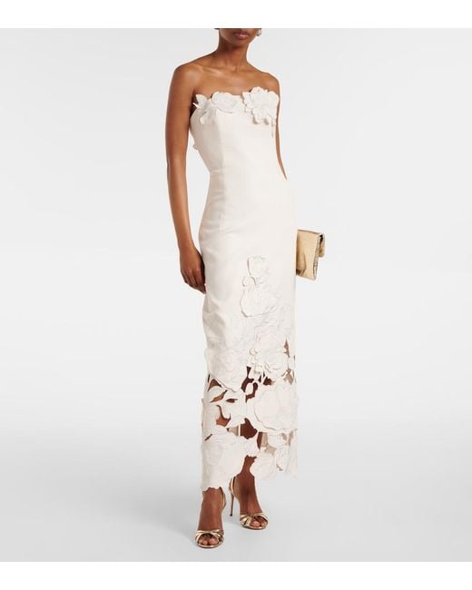 LEO LIN White Rayna Floral-Applique Crepe Maxi Dress