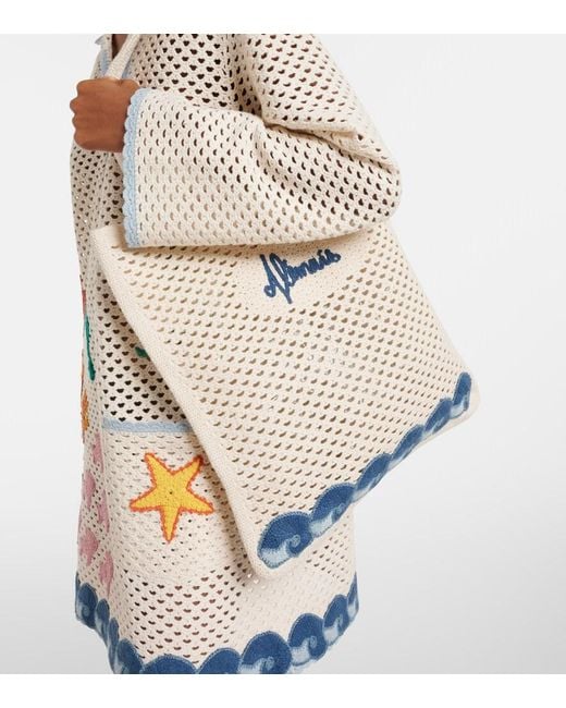 ALÉMAIS White Splash Applique Crochet Tote Bag