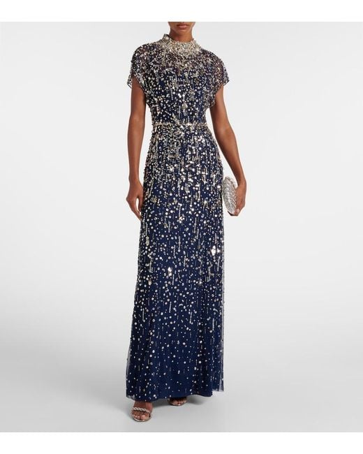 Jenny Packham Blue Sylvie Embellished Gown