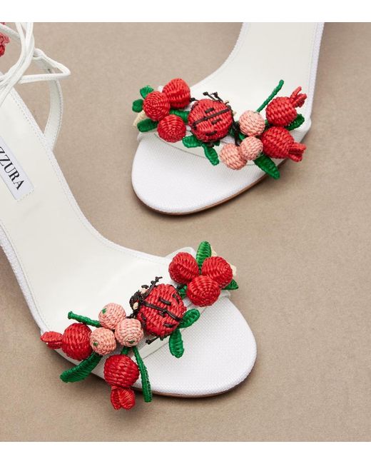 Aquazzura White Botanica Leather-Trimmed Raffia Sandals