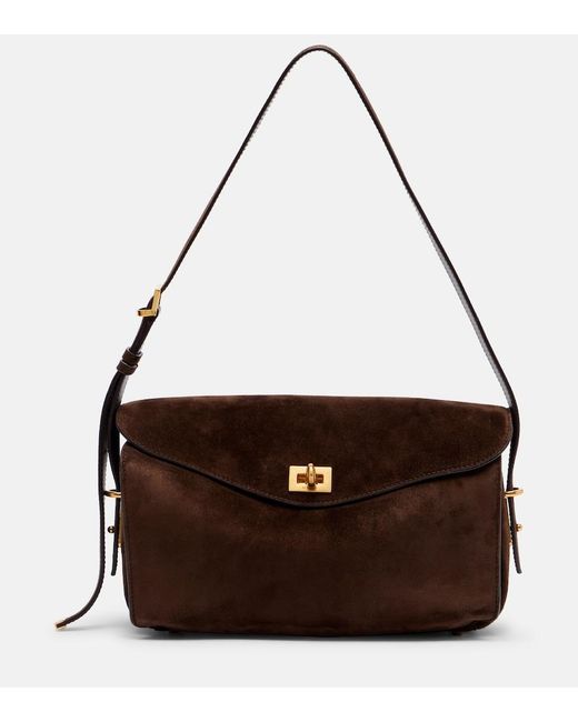 Balenciaga Metallic Le 7 Medium Suede Shoulder Bag