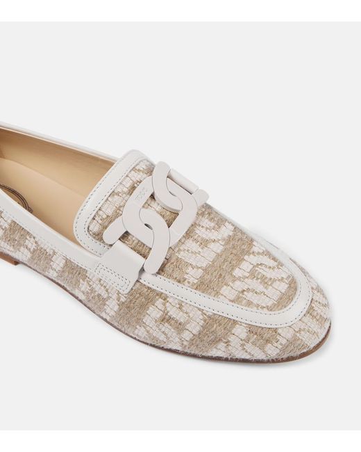 Tod's White Kate Leather-Trimmed Loafers