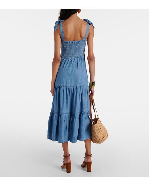 Veronica Beard Blue Tola Tiered Cotton-Blend Midi Dress