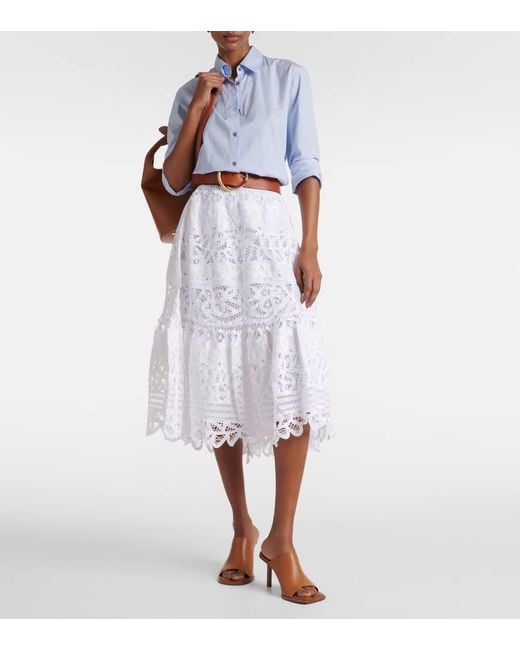 Polo Ralph Lauren White Linen Lace Midi Skirt