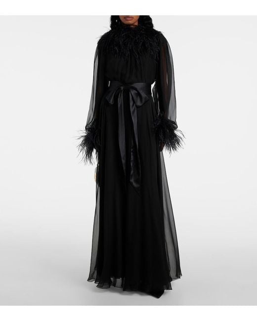 Dolce & Gabbana Black Feather-Trimmed Silk Chiffon Gown