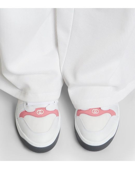 Gucci White Screener Leather-Trimmed Sneakers