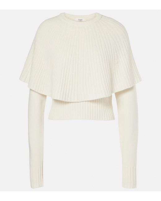 Chloé White Caped Wool And Cashmere Top