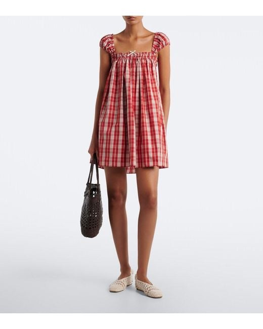 Faithfull The Brand Red Belinha Checked Cotton Minidress