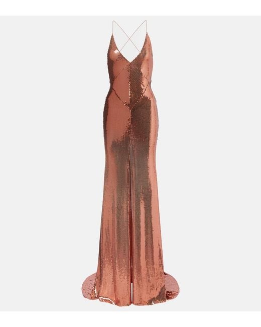 Alex Perry Brown Open-Back Sequined Gown
