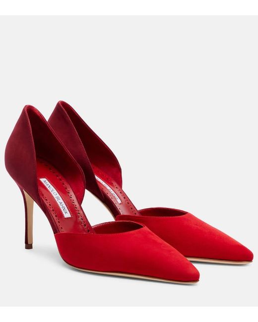 Manolo Blahnik Red Taylerbinu 90 Suede Pumps