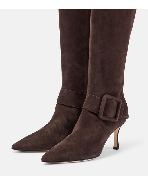 Manolo Blahnik Brown Stiefel Bayhi Gala 70 Aus Veloursleder