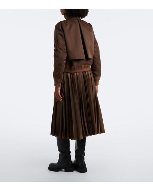 Sacai Brown Pleated Twill Midi Skirt