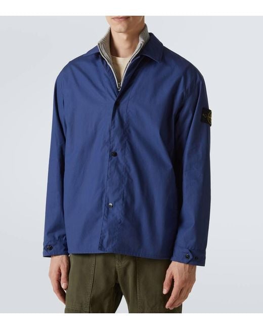 Stone Island Blue Compass Cotton Canvas Overshirt for men