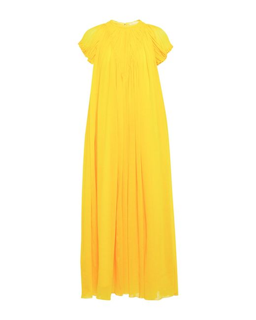 Chloé Pleated Virgin Wool Midi Dress in Yellow | Lyst