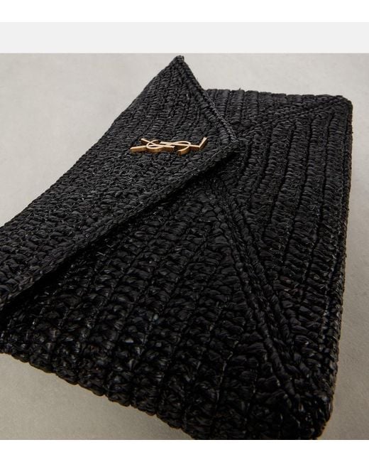 Saint Laurent Black Cassandre Large Raffia Pouch