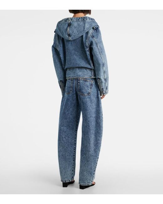 Chaqueta De Denim Con Capucha Y Cinturon Alaïa de color Blue