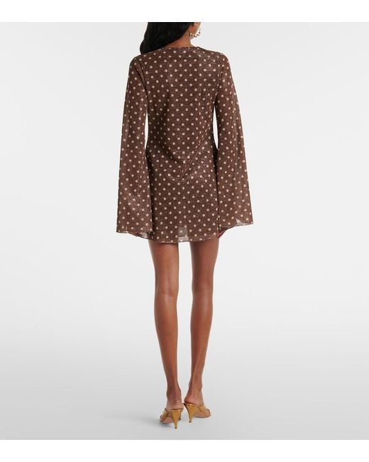 Oseree Brown Lumiere Polka-Dot Minidress