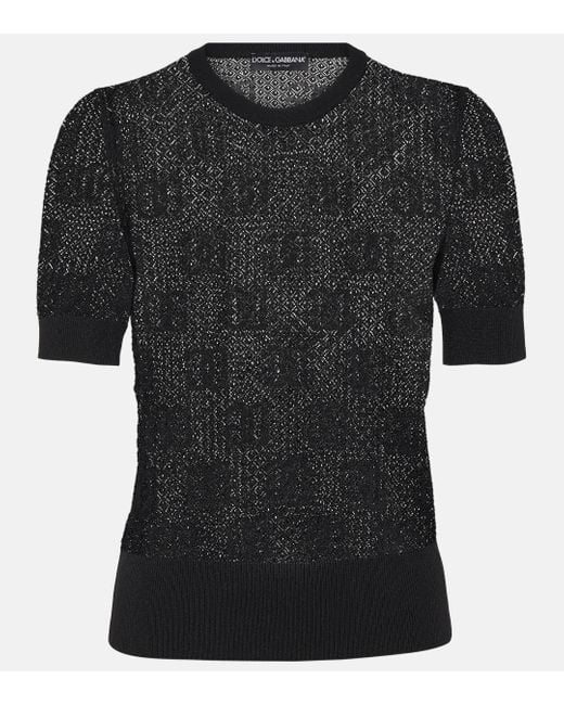 Dolce & Gabbana Black Logo Lace-stitched Jacquard Sweater