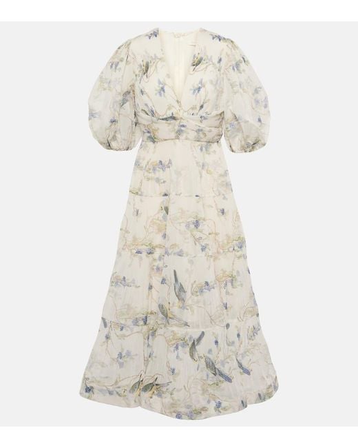 Zimmermann White Printed Pleated Midi Dress