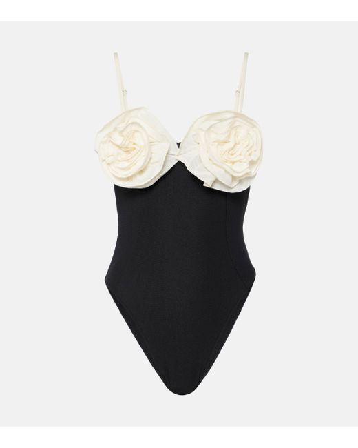 SAME Black Floral-applique High-rise Swimsuit