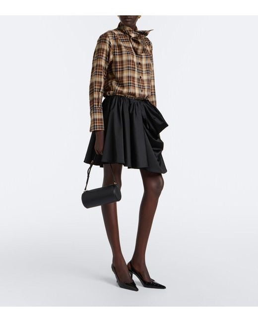Patou Brown Bow-Detail Checked Cotton Shirt
