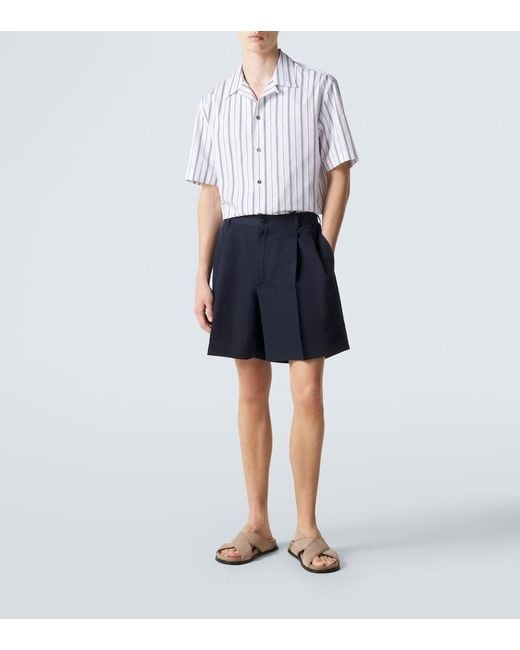 Brioni White Striped Cotton Poplin Bowling Shirt for men