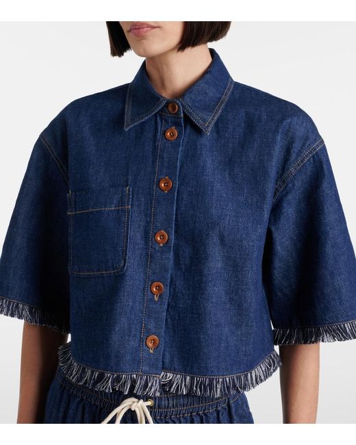 Zimmermann Blue Rhiannon Fringe Denim Shirt