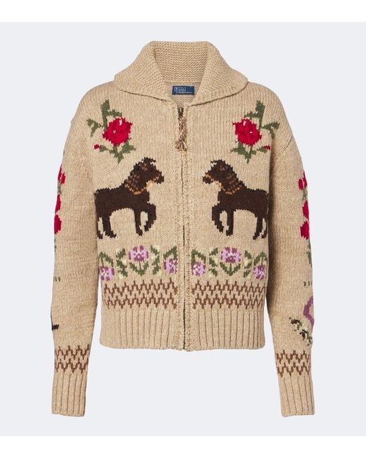 Polo Ralph Lauren Natural Intarsia Wool And Cotton Zip-Up Cardigan