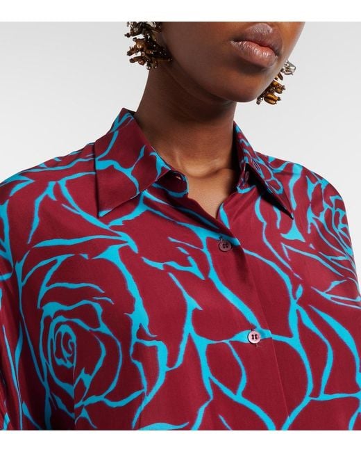 Dries Van Noten Red Printed Oversized Satin Shirt