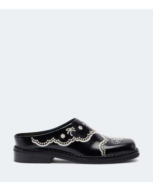 Simone Rocha Black Embroidered Leather Mules
